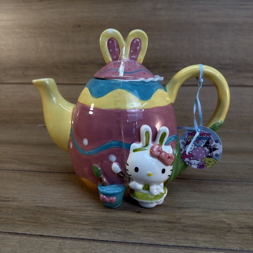 Hello Kitty Easter Painter Bunny Teapot‎ Brand New Blue Sky Sanrio Mother's Day